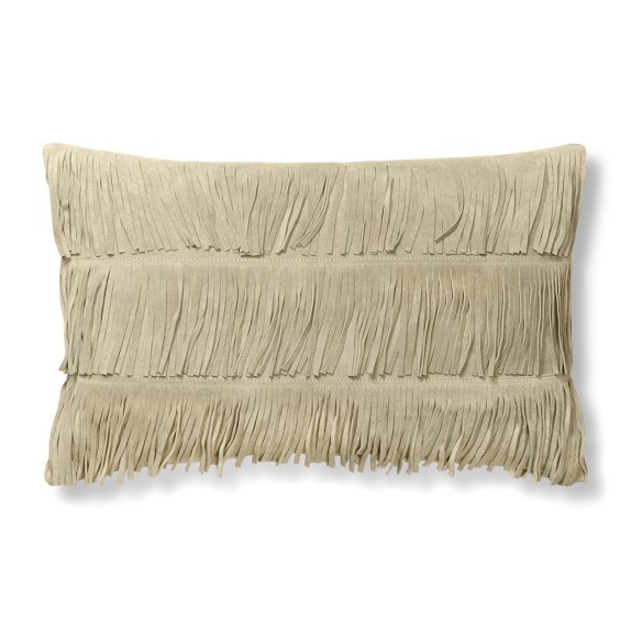 All Over Fringe Suede Lumbar Pillow Cover, Beige Williams Sonoma
