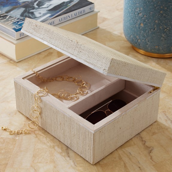 Aerin White Raffia And Shell Jewelry Box Williams Sonoma Roll Over Image To Zoom