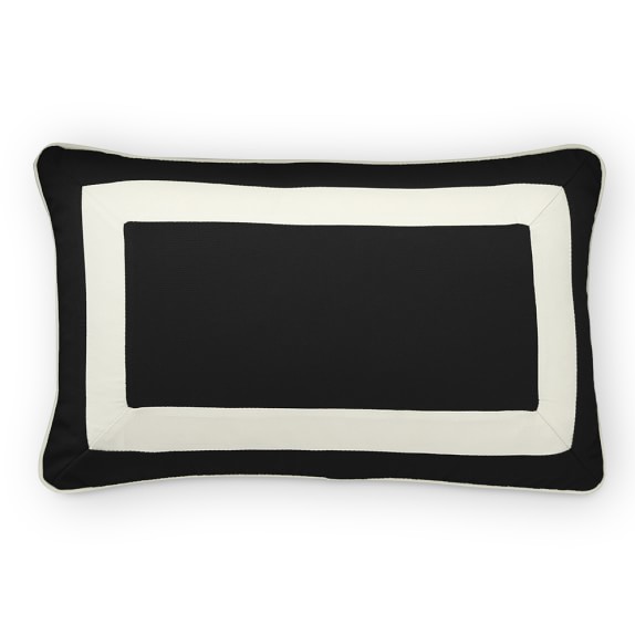 Sunbrella Outdoor Solid Lumbar Pillow Cover with White Border, Black