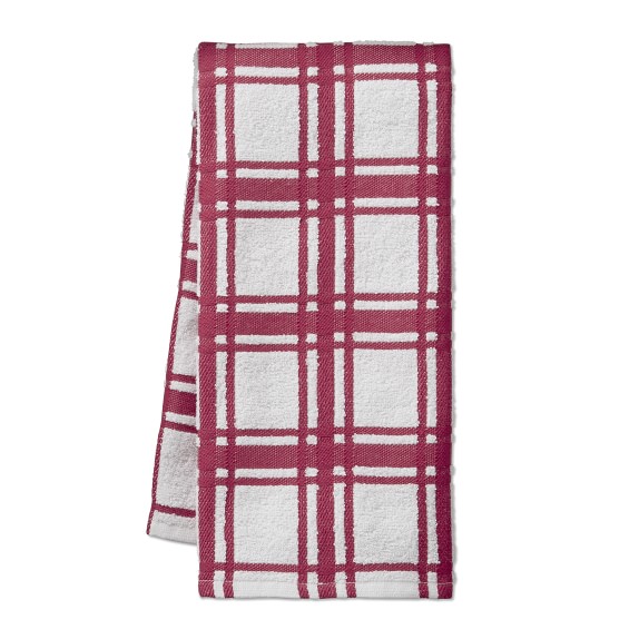 Williams Sonoma Terry Plaid Absorbent Towels, Set of 4, Claret Red