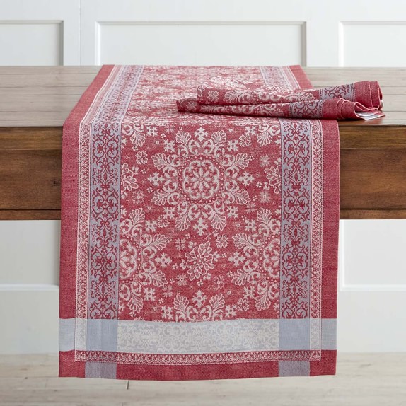 Snowflake Jacquard Table Runner, Red Williams Sonoma