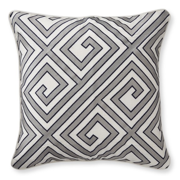 Greek Key Embroidered Linen Pillow Cover, Grey Williams Sonoma