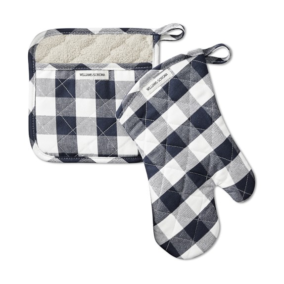 Williams Sonoma Checkered Oven Mitt Potholder Set Navy Blue Williams Sonoma Checkered Oven Mitt Potholder Set Navy Blue