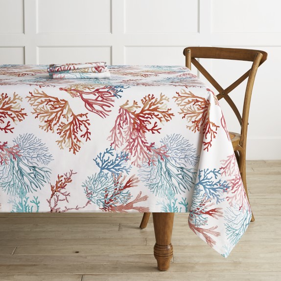 Coral Print Tablecloth | Williams Sonoma