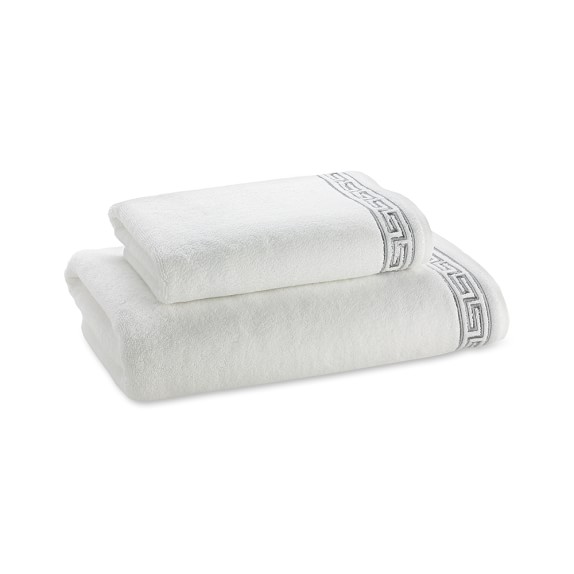 Greek Key Embroidered Towel, Hand, Gray