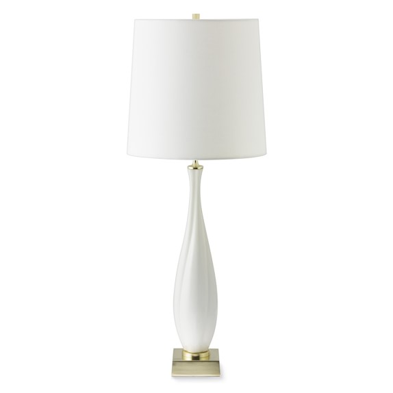 Ceramic Twist Table Lamp, Tall, Bone, Antique Brass