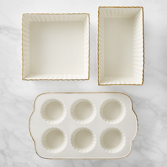 Williams Sonoma GoldRimmed Ceramic 3Piece Bakeware Set Williams Sonoma