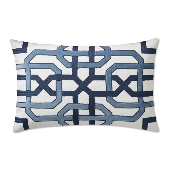 Gatewick Embroidered Velvet Applique Lumbar Pillow Cover, Blue