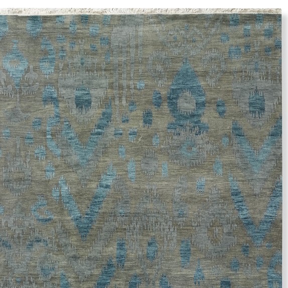 Deep Sea Ikat Hand Knotted Rug Swatch, Turquoise Grey Williams Sonoma