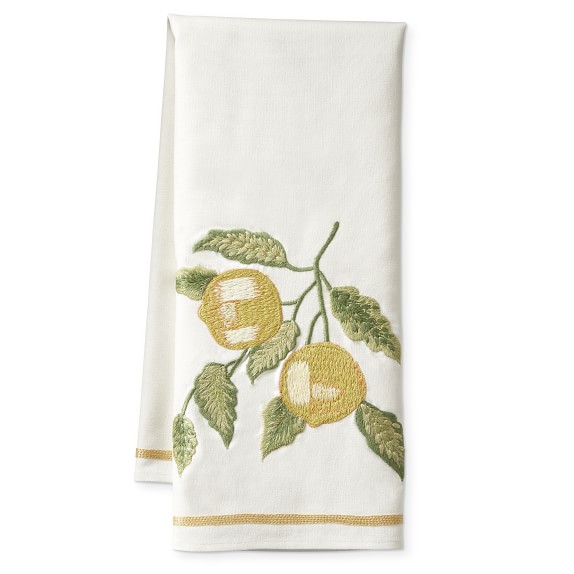 Crewel Embroidered Towel, Lemon