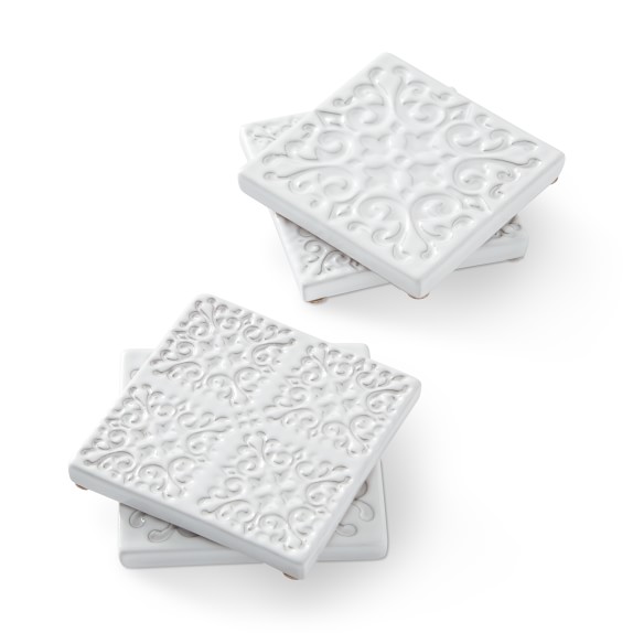 White Ceramic Embossed Coasters, Set of 4 Williams Sonoma