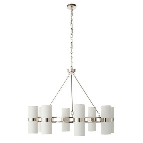 Chandeliers Williams Sonoma Tiburon 41 Round Chandelier Linen Shade Polished Nickel