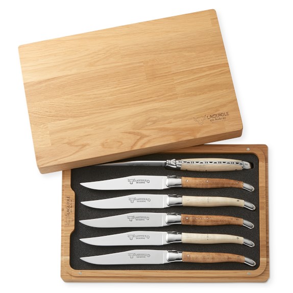 Laguiole en Aubrac Mixed Wavy Maple Wood Steak Knife Set, Set of 6
