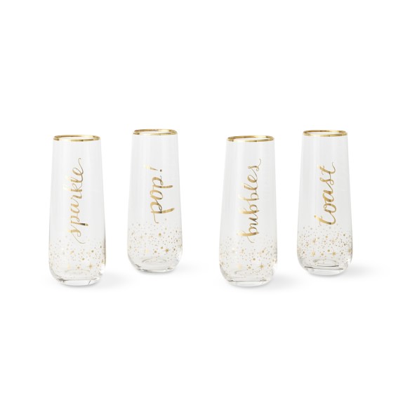 New Year's Stemless Champagne Glasses, Set of 4