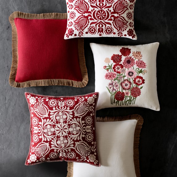 Aerin Holiday Embroidered Linen Pillow Cover, Red Williams Sonoma