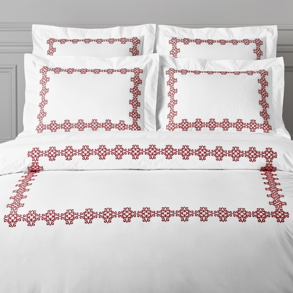 Boreal Embroidered Duvet Cover, Full/Queen, Red
