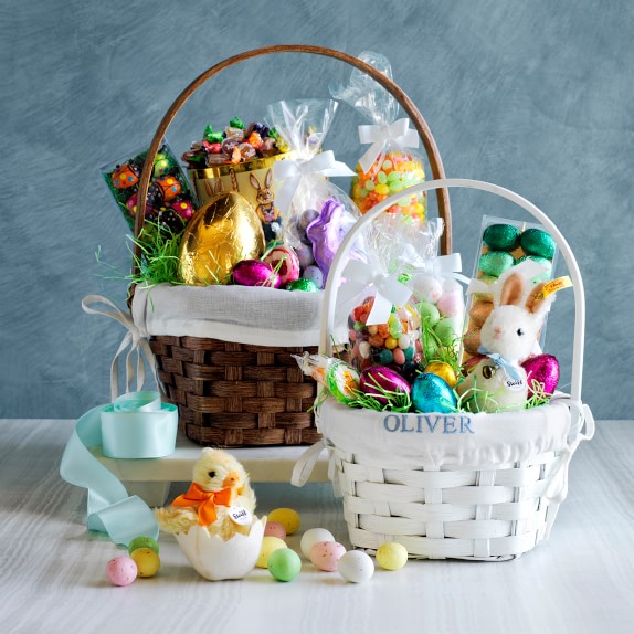 White Rattan Easter Basket with Liner Williams Sonoma