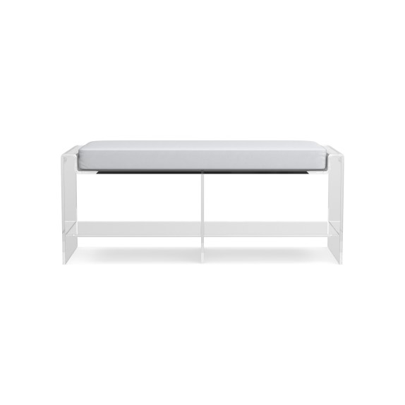 Acrylic Bench, Standard Cushion, Brushed Canvas, White