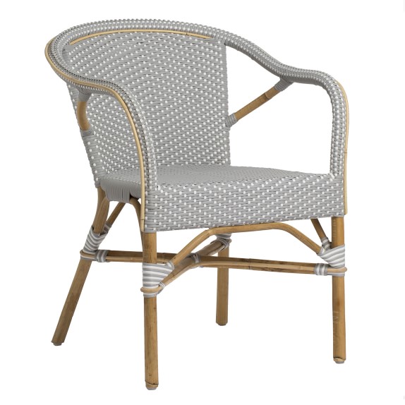 French Bistro Dining Armchair, Natural Rattan, Grey/White