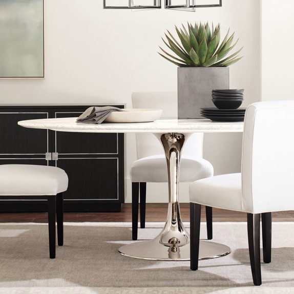 Tulip Pedestal Oval Dining Table Polished Nickel Base
