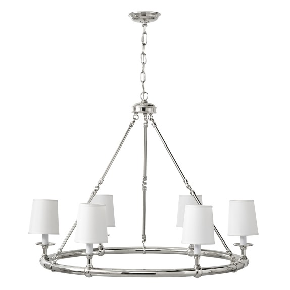 Devon 6 Light Chandelier With Shades Polished Nickel Devon 6 Light Chandelier With Shades Polished Nickel