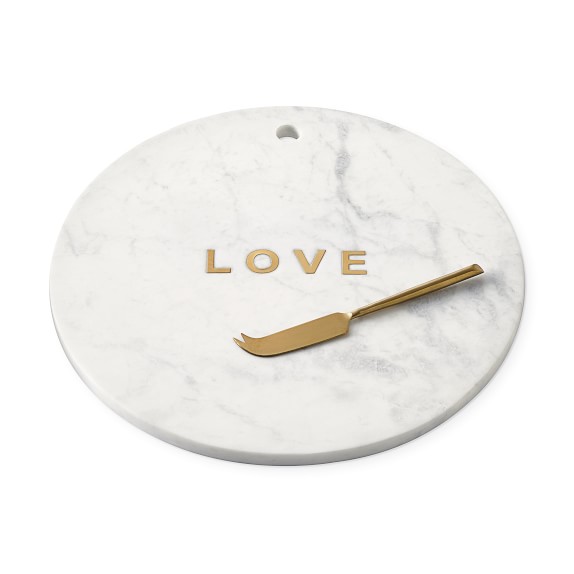 Marble and Brass Round Board with Knife, Love