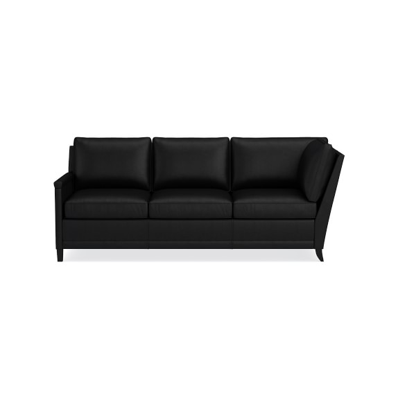 Addison Sectional, Left 3 Cushion Cornering Sofa, No Nailhead, Standard Cushion, Classic Leather, Black, Ebony Leg