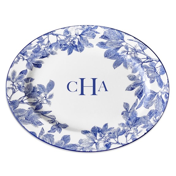Caskata Arbor Large Oval Platter, Blue, Monogrammed