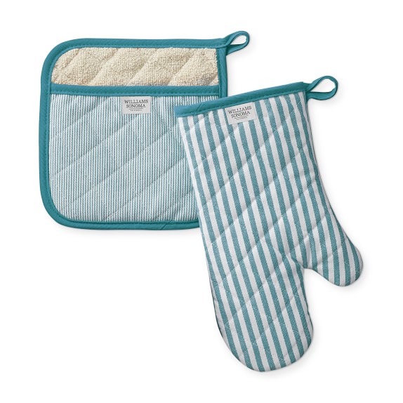 Williams Sonoma Bay Stripe Mitt & Potholder, Enamel Blue