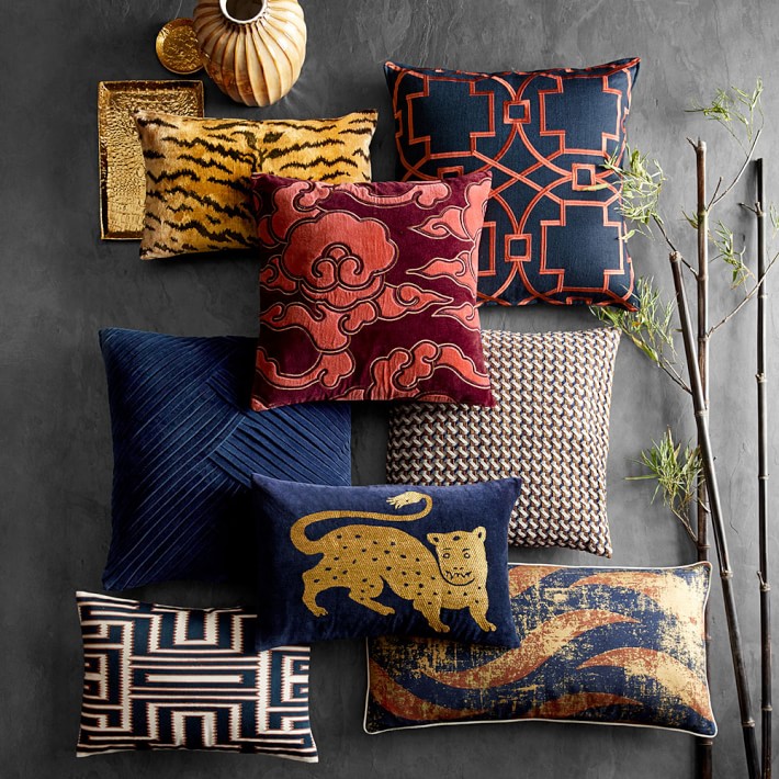 Lattice Suede Pillow Cover Taupe Navy Williams Sonoma