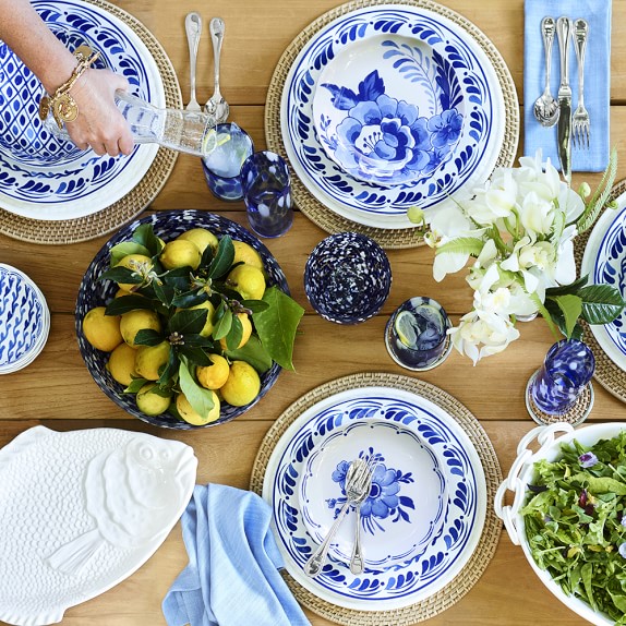AERIN Sea Blue Floral Dinner Plates | Williams Sonoma