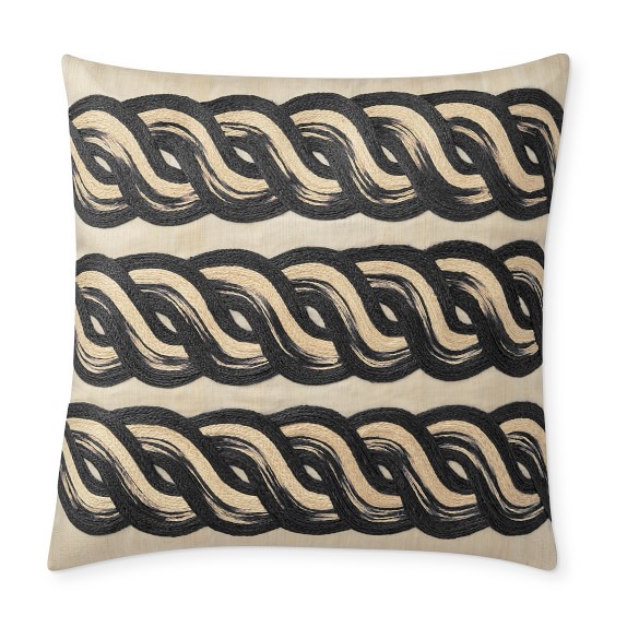 Chain Link Embroidered Raffia Pillow Cover, 22