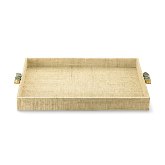 Turquoise and Raffia Tray, Large