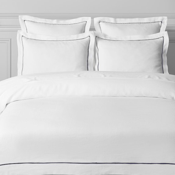 Signature Linen Hemstitch Duvet Cover Shams Williams Sonoma Signature Linen Hemstitch Duvet Cover Full Queen Navy White