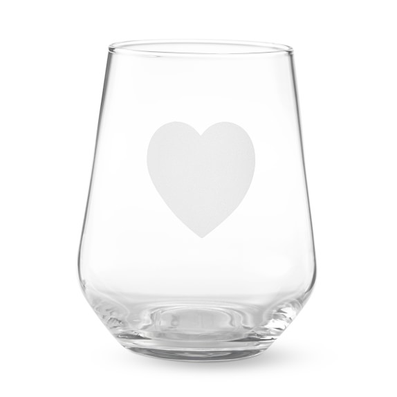 Valentine's Day Etched Heart Stemless Wine Glasses, Each