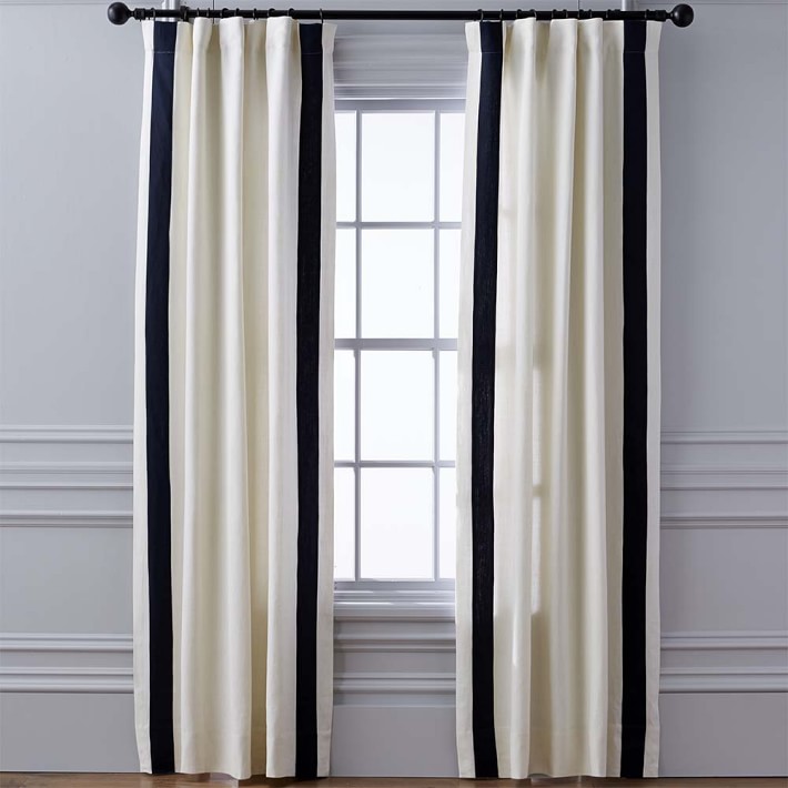 Stripe Edge Linen D Rod Pocket Navy Williams Sonoma