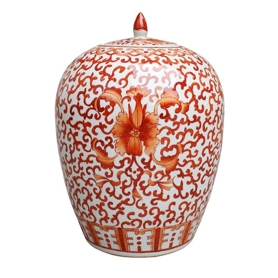 Twisted Lotus Ginger Jar, Coral