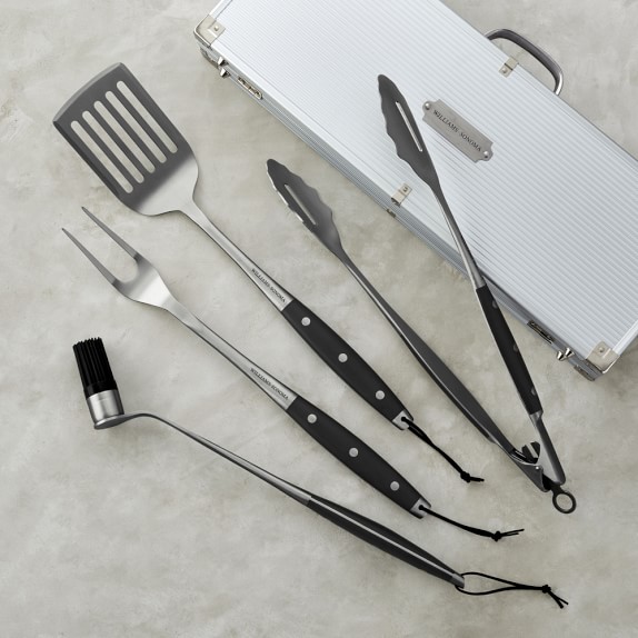 Williams Sonoma Black-Handled 4-Piece BBQ Tool Set with Stainless-Steel Case