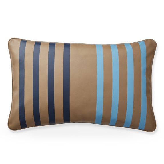 Stripe Printed Leather Lumbar Pillow Cover, 14