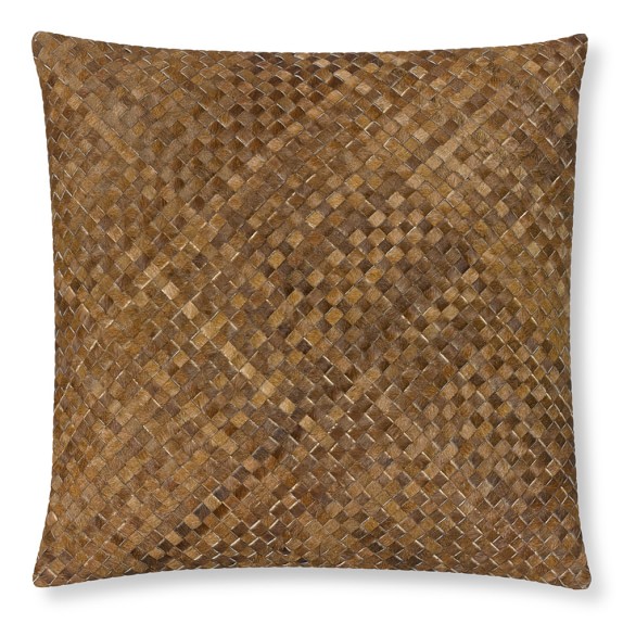 Woven Leather Hide Pillow Cover/Canvas Back, 22