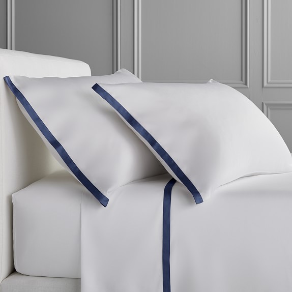 Chambers® Border Sateen Sheet Set, Queen, Navy