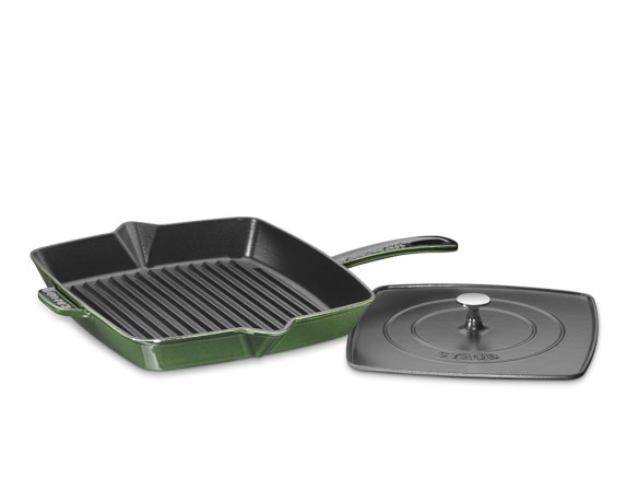 Staub Cast-Iron Grill Pan & Press with Spout, 12