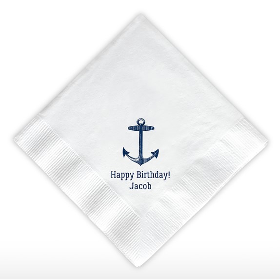 Personalized Dinner Napkins, White, Anchor, Set of 50