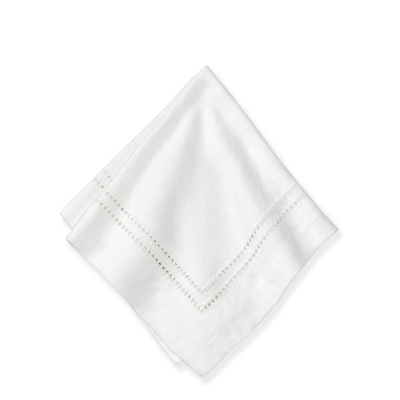 Linen Double Hemstitch Cocktail Napkin, Each, White