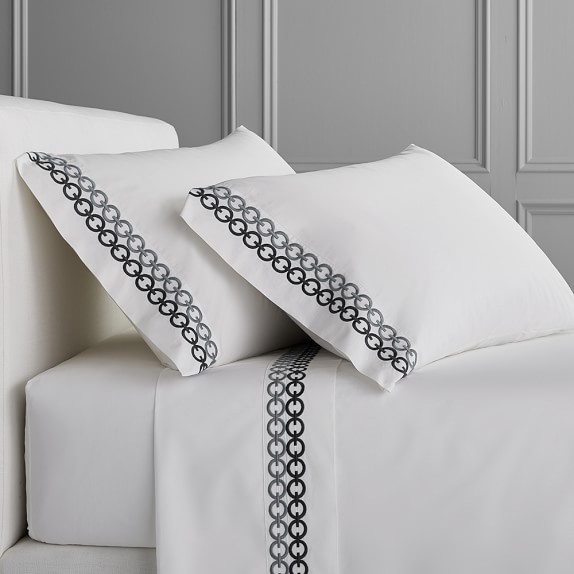 Chain Link Embroidered Sheet Set, Queen, Black