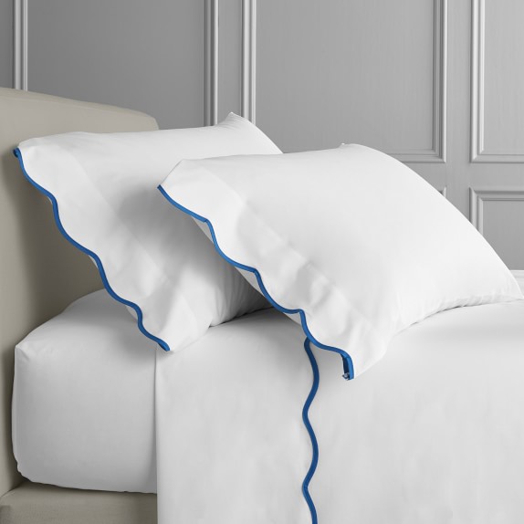 AERIN Scalloped Organic Sheet Set, Queen, Blue