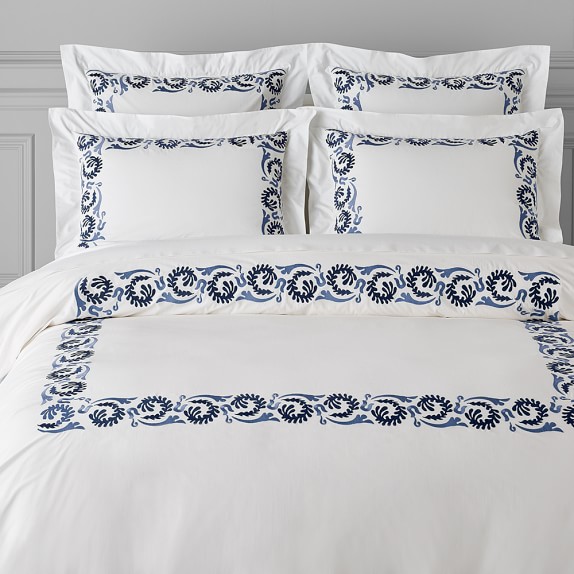 Simone Embroidered Duvet Cover, Full/Queen, Blue