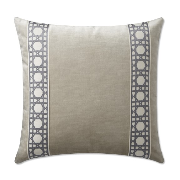  Velvet  with Cane Trim  Pillow  Cover Grey Williams Sonoma