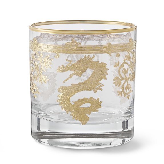 Gold Dragon Double Old-Fashioned Glasses, Set of 4