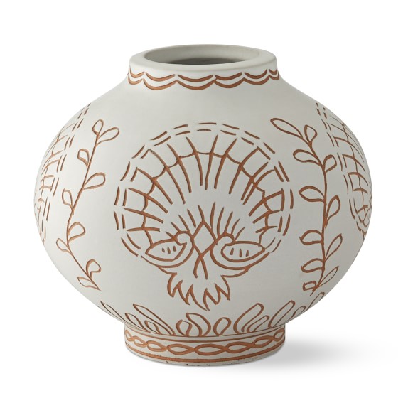 AERIN Carved Terracotta Vase, Small